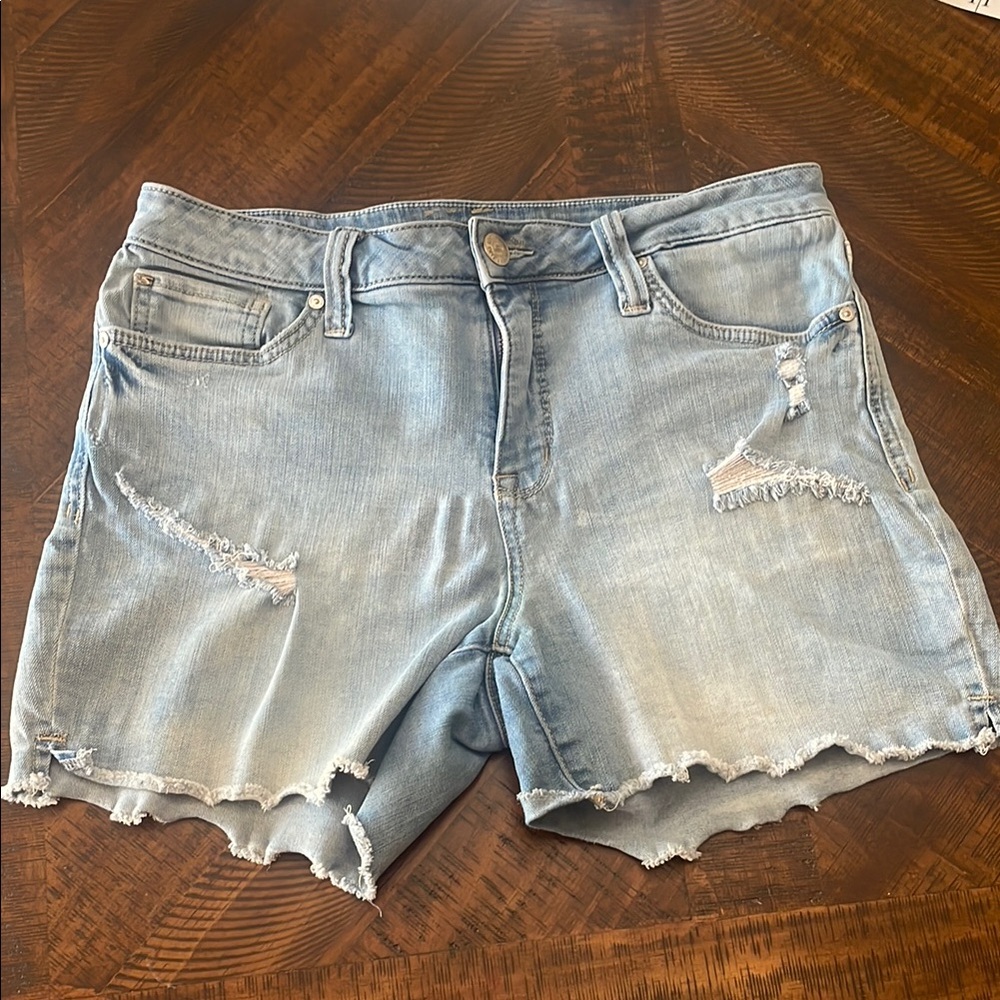 Seven7 Blue Jean Shorts Distressed Raw Hem